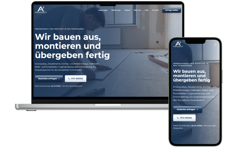 A² Gebäudeservice Waltershausen – Website-Vorschau auf Desktop und Mobil