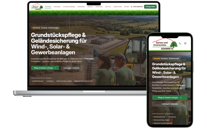 Garten und Innenausbau Adamietz – Website-Vorschau auf Desktop und Mobil