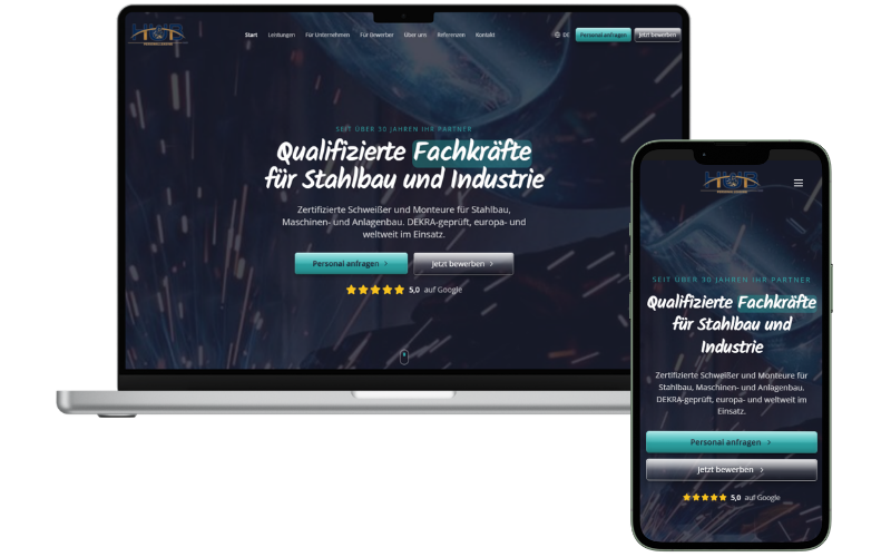 H.u.B. Personalleasing – Website-Vorschau auf Desktop und Mobil