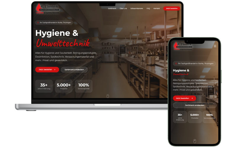 R. Tlusteck Fachgroßhandel für Hygiene & Umwelttechnik – Website-Vorschau auf Desktop und Mobil