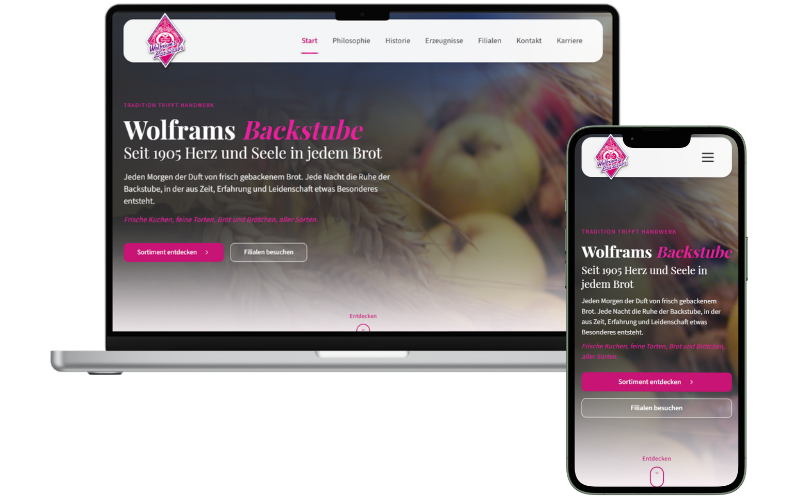 Wolframs Backstube – Website-Vorschau auf Desktop und Mobil